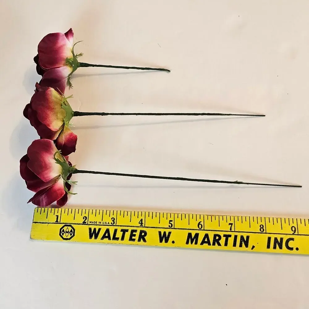 Lot 75 Wine Burgundy Satin Open Rose Stems Artificial Flowers Wedding Craft 2.5